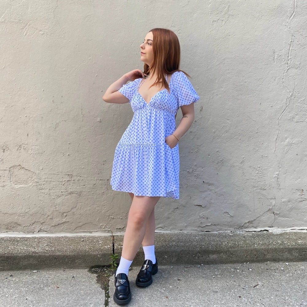 Band new Cotton Candy LA blue and white campania ruffle dress